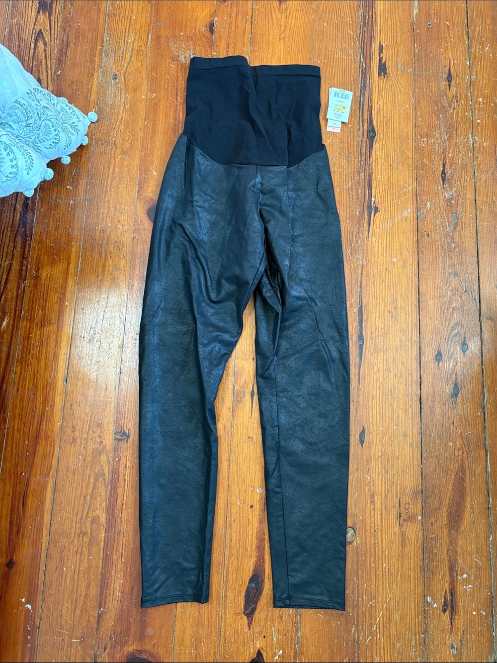 NWT Motherhood Black Faux-Leather Maternity Leggings Size XL